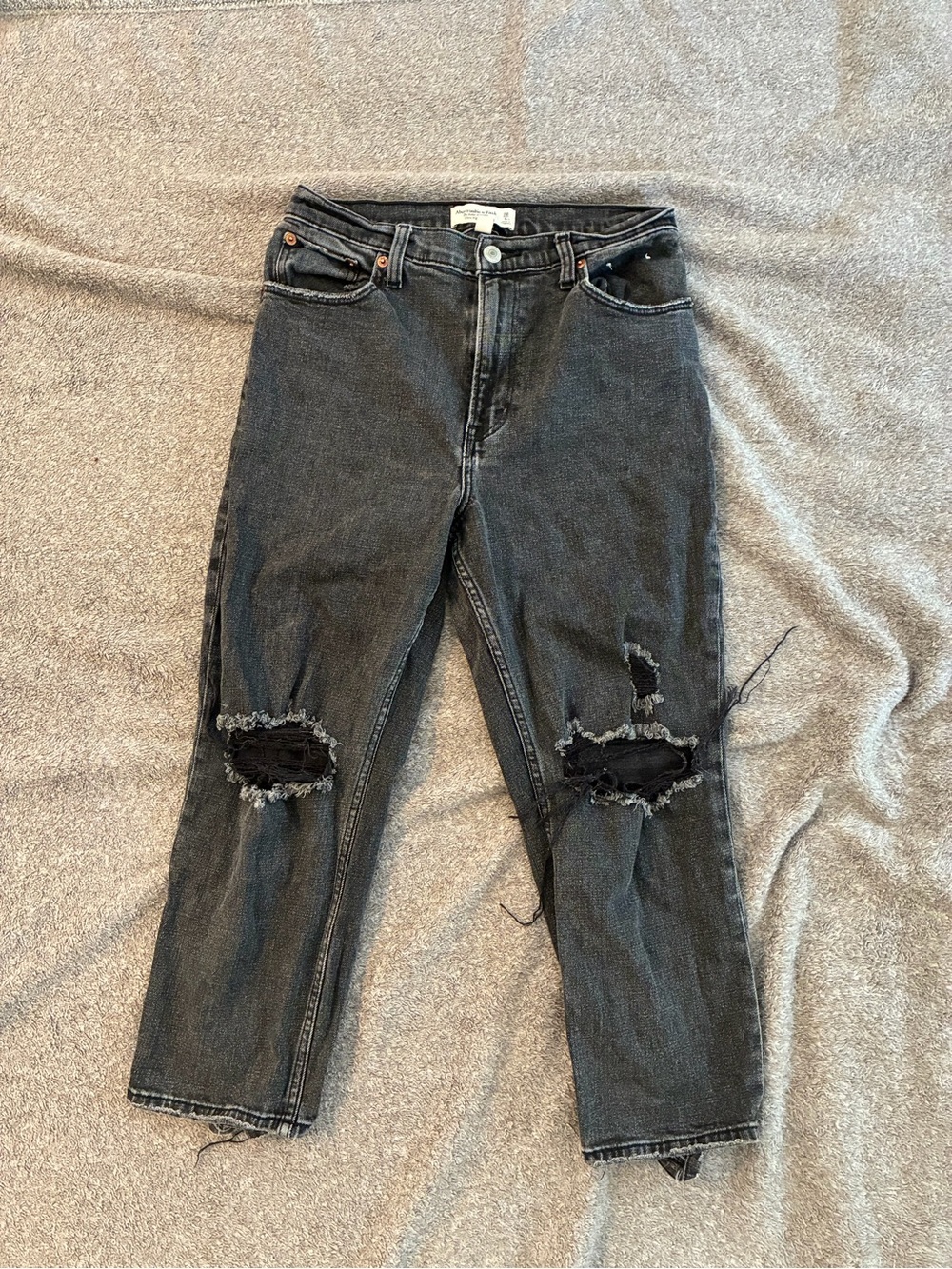 Abercrombie & Fitch Black Cropped Distressed High-Rise Jeans